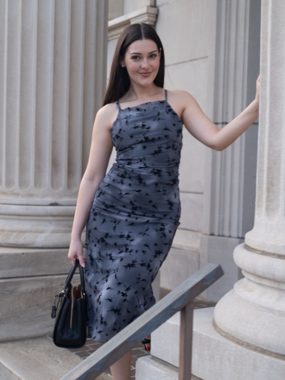 Wild Fable Gray Black Floral Mesh Ruched Maxi Dress Size S